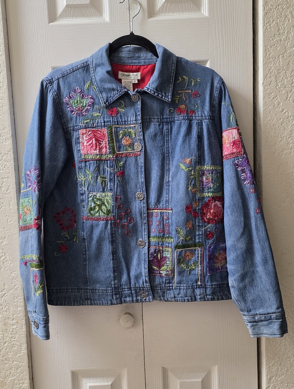 Coldwater Creek Blue Embroidered Patchwork Denim Jacket M